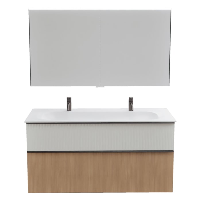 burgbad Fiumo 2.0 Badmöbelset 122 cm mit Waschtisch mit Unterschrank mit Griff G0200 und Spiegelschrank