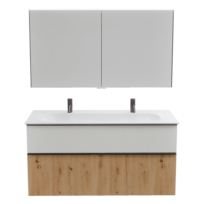 burgbad Fiumo 2.0 Badmöbelset 122 cm mit Waschtisch mit Unterschrank mit Griff G0200 und Spiegelschrank