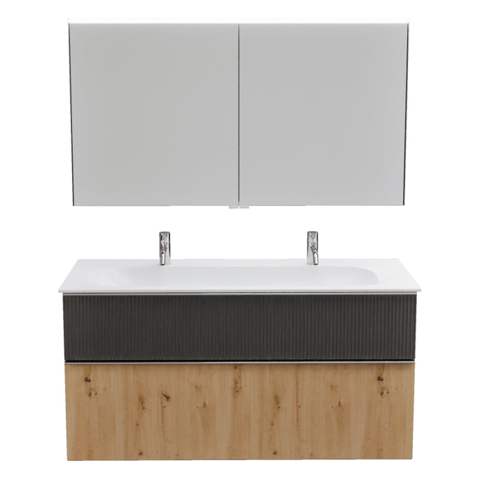 burgbad Fiumo 2.0 Badmöbelset 122 cm mit Waschtisch mit Unterschrank mit Griff G0146 und Spiegelschrank