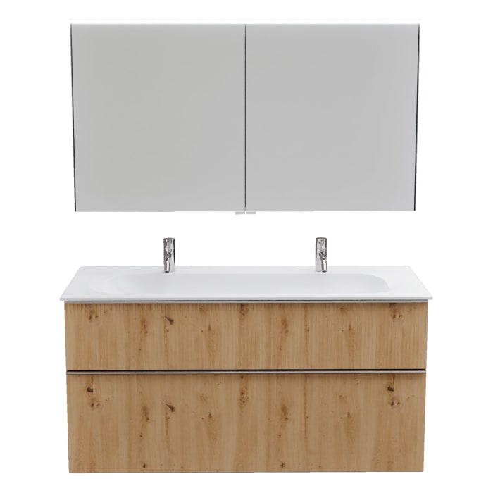 burgbad Fiumo 2.0 Badmöbelset 122 cm mit Waschtisch mit Unterschrank mit Griff G0146 und Spiegelschrank