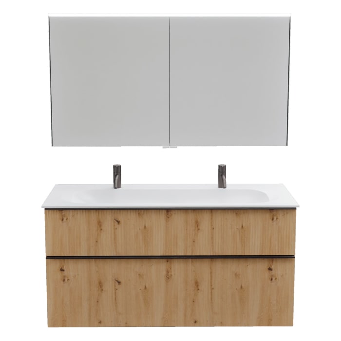 burgbad Fiumo 2.0 Badmöbelset 122 cm mit Waschtisch mit Unterschrank mit Griff G0200 und Spiegelschrank