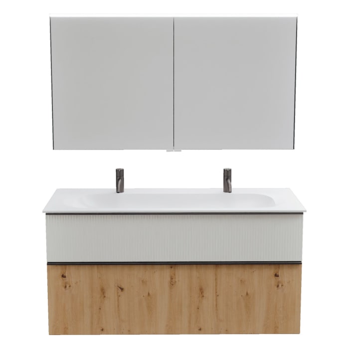 burgbad Fiumo 2.0 Badmöbelset 122 cm mit Waschtisch mit Unterschrank mit Griff G0200 und Spiegelschrank