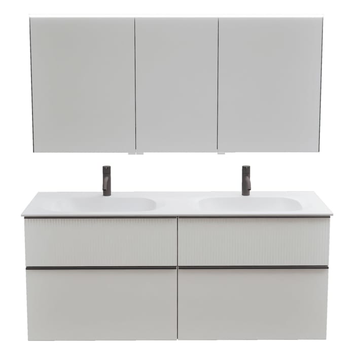 burgbad Fiumo 2.0 Badmöbelset 142 cm mit Waschtisch mit Unterschrank mit Griff G0200 und Spiegelschrank