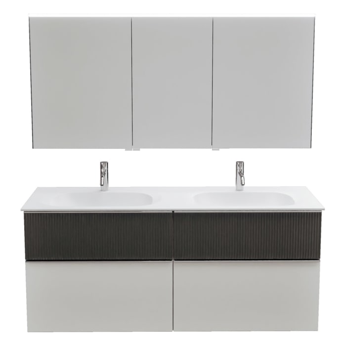 burgbad Fiumo 2.0 Badmöbelset 142 cm mit Waschtisch mit Unterschrank mit Griff G0146 und Spiegelschrank