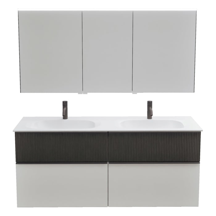 burgbad Fiumo 2.0 Badmöbelset 142 cm mit Waschtisch mit Unterschrank mit Griff G0200 und Spiegelschrank