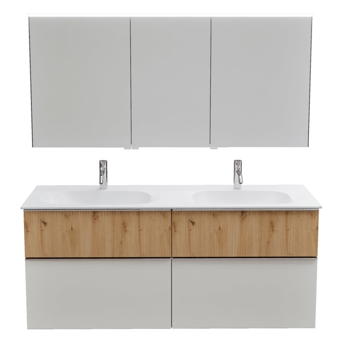 burgbad Fiumo 2.0 Badmöbelset 142 cm mit Waschtisch mit Unterschrank mit Griff G0146 und Spiegelschrank