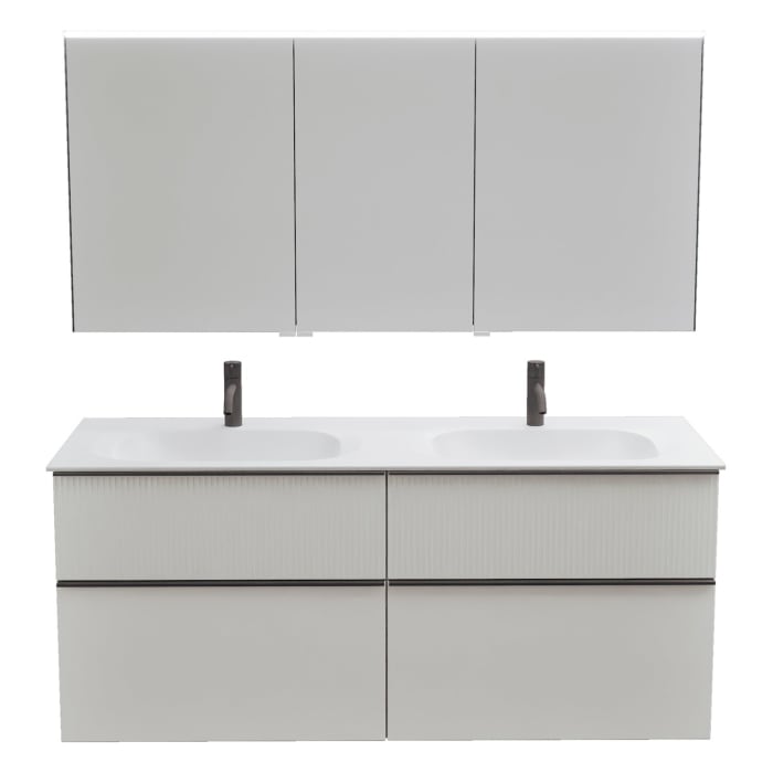 burgbad Fiumo 2.0 Badmöbelset 142 cm mit Waschtisch mit Unterschrank mit Griff G0200 und Spiegelschrank