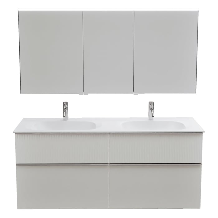 burgbad Fiumo 2.0 Badmöbelset 142 cm mit Waschtisch mit Unterschrank mit Griff G0146 und Spiegelschrank