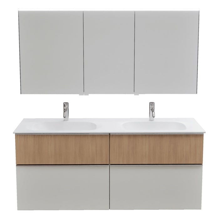 burgbad Fiumo 2.0 Badmöbelset 142 cm mit Waschtisch mit Unterschrank mit Griff G0146 und Spiegelschrank