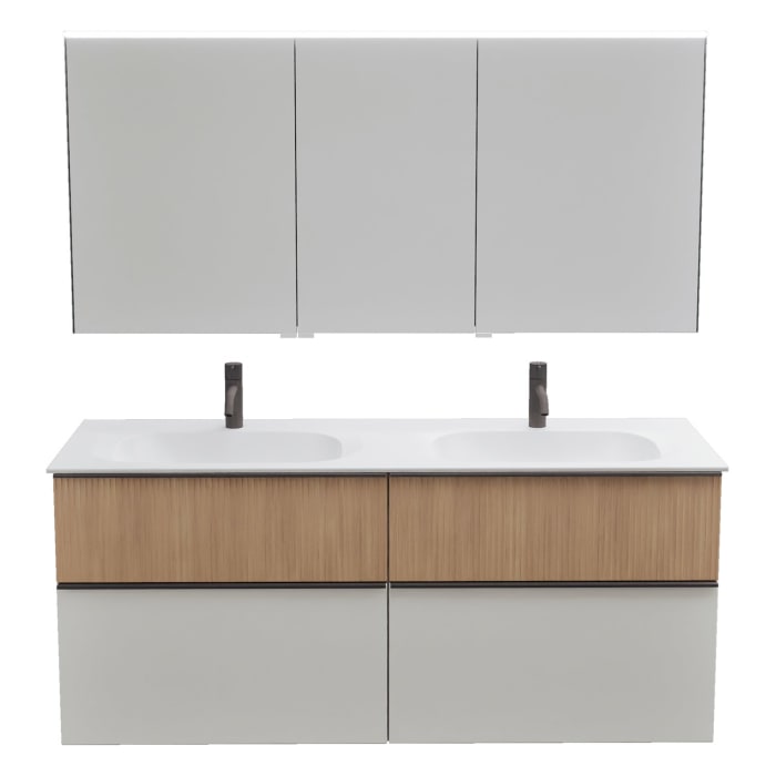 burgbad Fiumo 2.0 Badmöbelset 142 cm mit Waschtisch mit Unterschrank mit Griff G0200 und Spiegelschrank