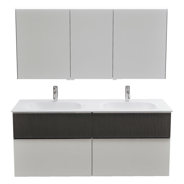 burgbad Fiumo 2.0 Badmöbelset 142 cm mit Waschtisch mit Unterschrank mit Griff G0146 und Spiegelschrank