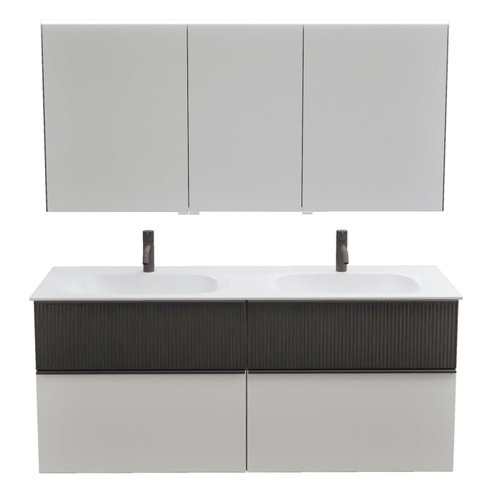 burgbad Fiumo 2.0 Badmöbelset 142 cm mit Waschtisch mit Unterschrank mit Griff G0200 und Spiegelschrank