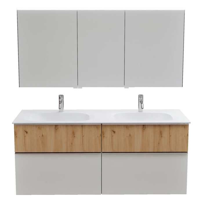 burgbad Fiumo 2.0 Badmöbelset 142 cm mit Waschtisch mit Unterschrank mit Griff G0146 und Spiegelschrank