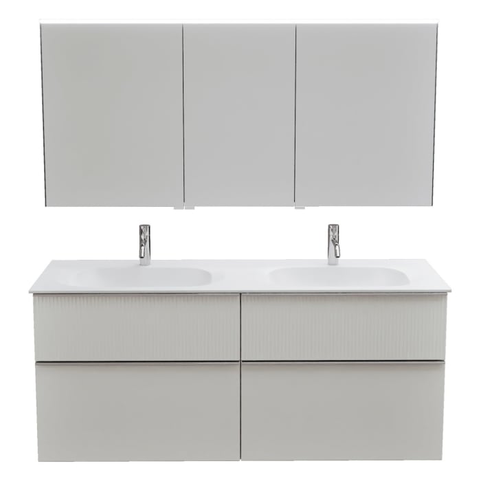 burgbad Fiumo 2.0 Badmöbelset 142 cm mit Waschtisch mit Unterschrank mit Griff G0146 und Spiegelschrank