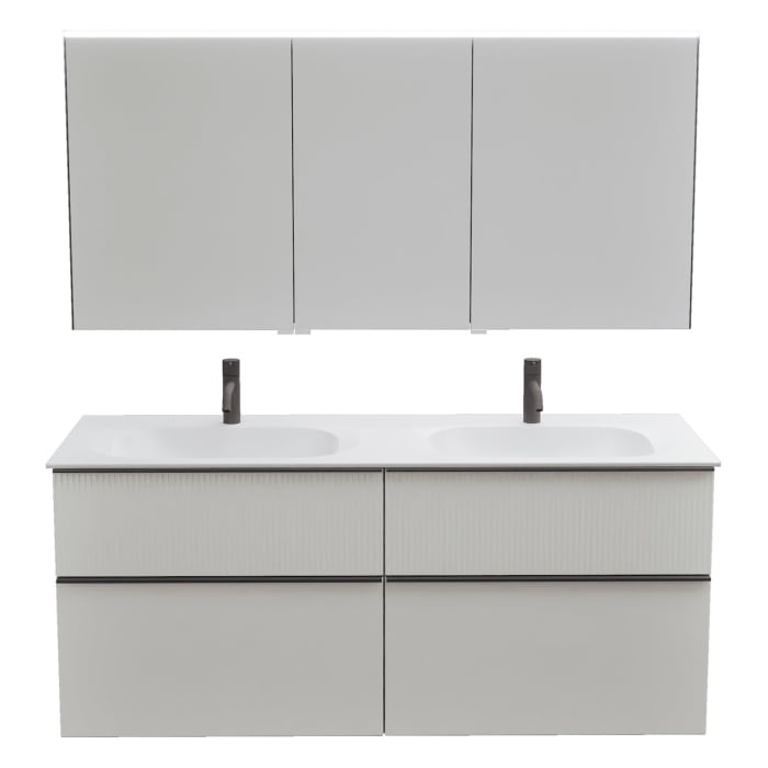 burgbad Fiumo 2.0 Badmöbelset 142 cm mit Waschtisch mit Unterschrank mit Griff G0200 und Spiegelschrank