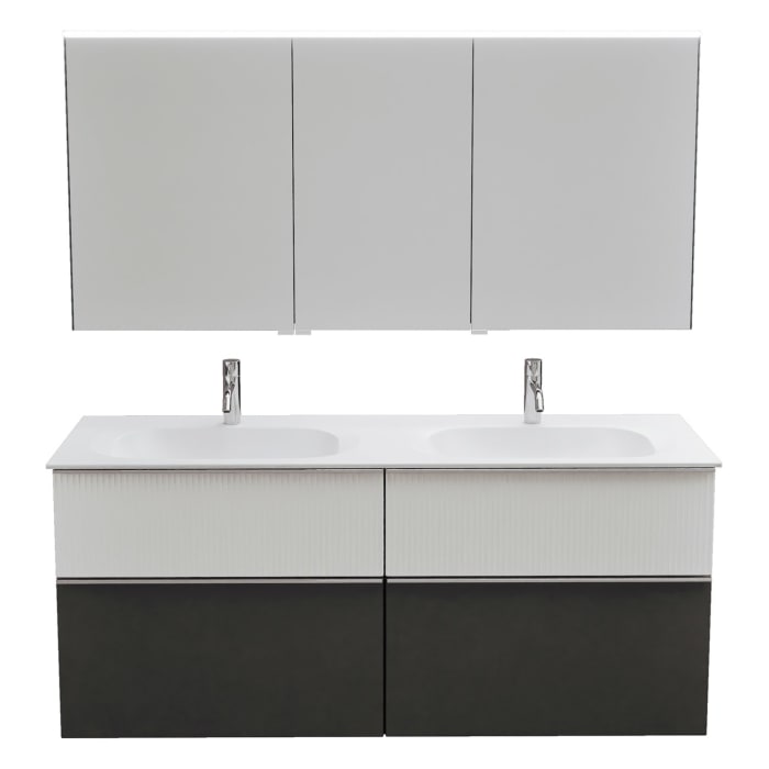 burgbad Fiumo 2.0 Badmöbelset 142 cm mit Waschtisch mit Unterschrank mit Griff G0146 und Spiegelschrank