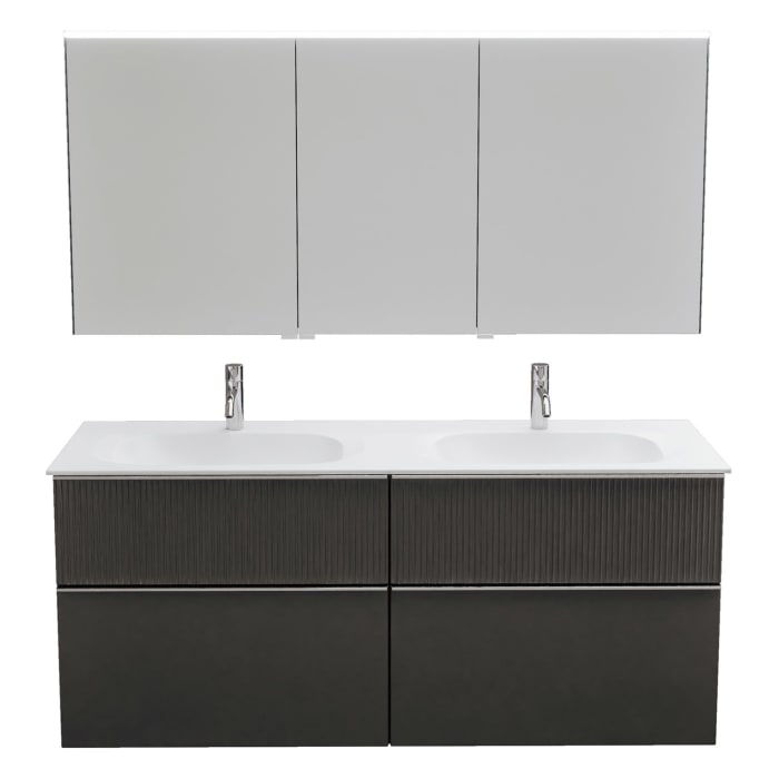 burgbad Fiumo 2.0 Badmöbelset 142 cm mit Waschtisch mit Unterschrank mit Griff G0146 und Spiegelschrank