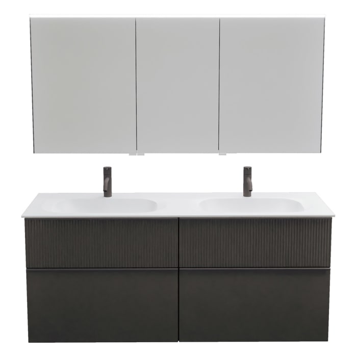 burgbad Fiumo 2.0 Badmöbelset 142 cm mit Waschtisch mit Unterschrank mit Griff G0200 und Spiegelschrank