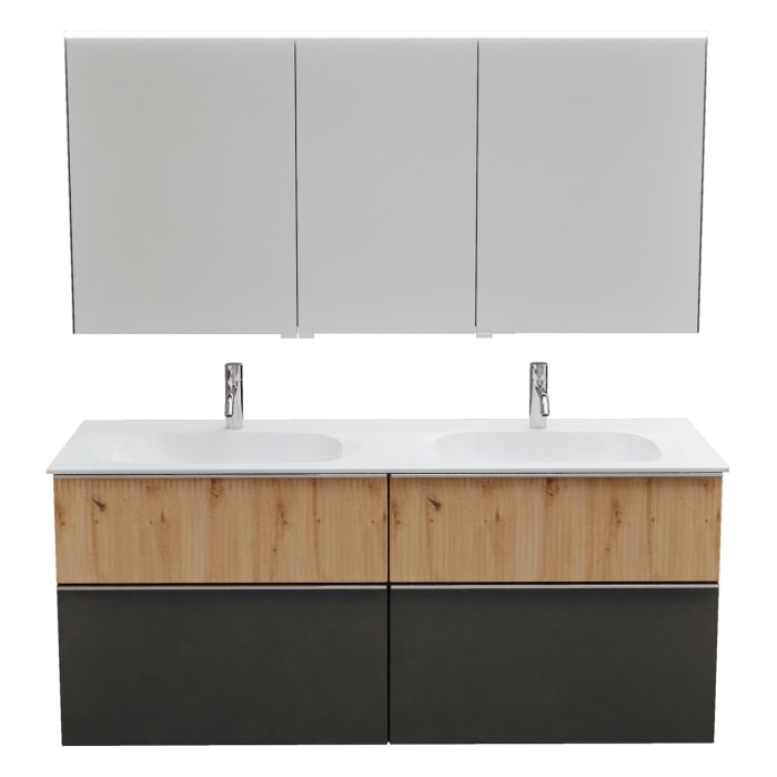 burgbad Fiumo 2.0 Badmöbelset 142 cm mit Waschtisch mit Unterschrank mit Griff G0146 und Spiegelschrank