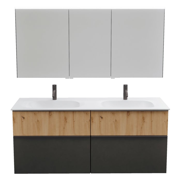 burgbad Fiumo 2.0 Badmöbelset 142 cm mit Waschtisch mit Unterschrank mit Griff G0200 und Spiegelschrank