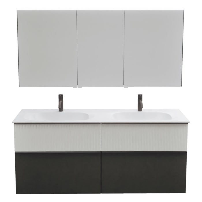 burgbad Fiumo 2.0 Badmöbelset 142 cm mit Waschtisch mit Unterschrank mit Griff G0200 und Spiegelschrank