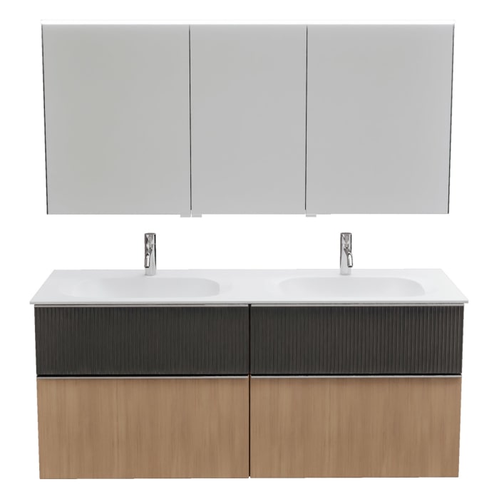 burgbad Fiumo 2.0 Badmöbelset 142 cm mit Waschtisch mit Unterschrank mit Griff G0146 und Spiegelschrank