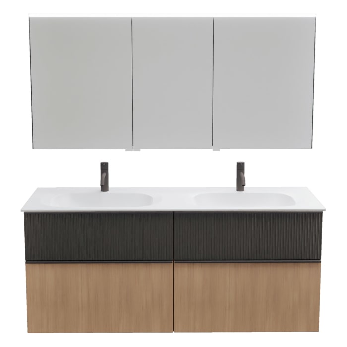 burgbad Fiumo 2.0 Badmöbelset 142 cm mit Waschtisch mit Unterschrank mit Griff G0200 und Spiegelschrank