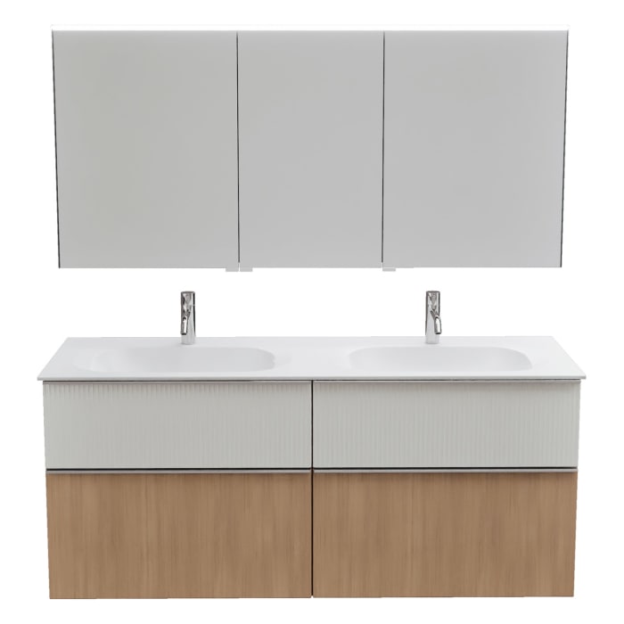 burgbad Fiumo 2.0 Badmöbelset 142 cm mit Waschtisch mit Unterschrank mit Griff G0146 und Spiegelschrank