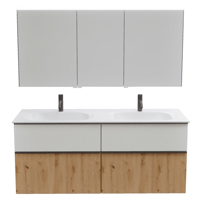 burgbad Fiumo 2.0 Badmöbelset 142 cm mit Waschtisch mit Unterschrank mit Griff G0200 und Spiegelschrank