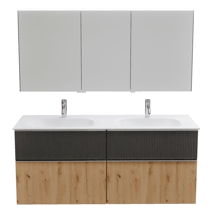 burgbad Fiumo 2.0 Badmöbelset 142 cm mit Waschtisch mit Unterschrank mit Griff G0146 und Spiegelschrank