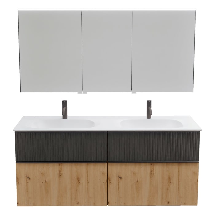 burgbad Fiumo 2.0 Badmöbelset 142 cm mit Waschtisch mit Unterschrank mit Griff G0200 und Spiegelschrank