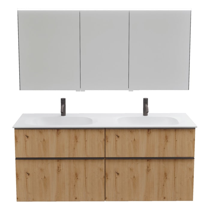 burgbad Fiumo 2.0 Badmöbelset 142 cm mit Waschtisch mit Unterschrank mit Griff G0200 und Spiegelschrank