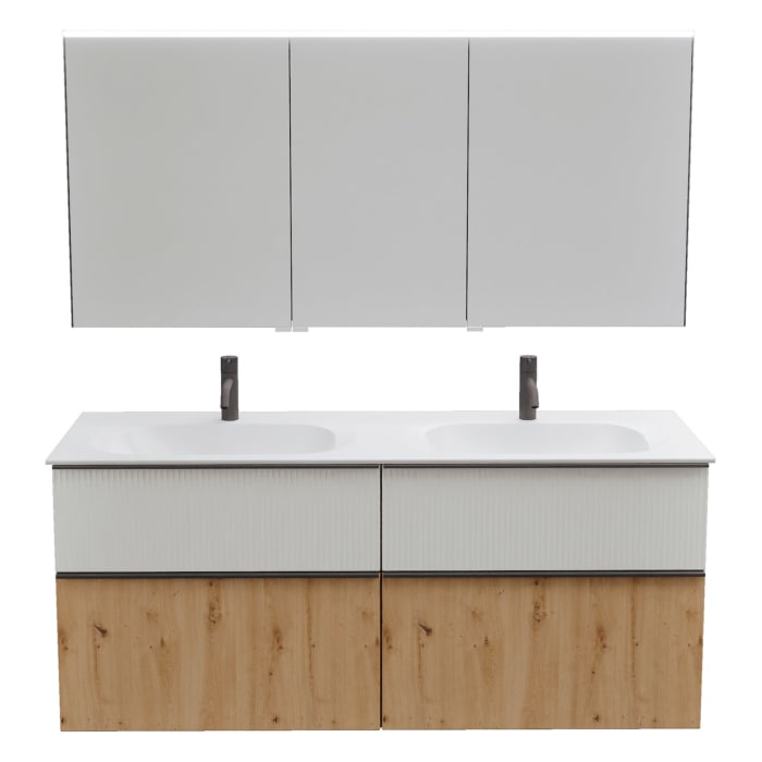 burgbad Fiumo 2.0 Badmöbelset 142 cm mit Waschtisch mit Unterschrank mit Griff G0200 und Spiegelschrank