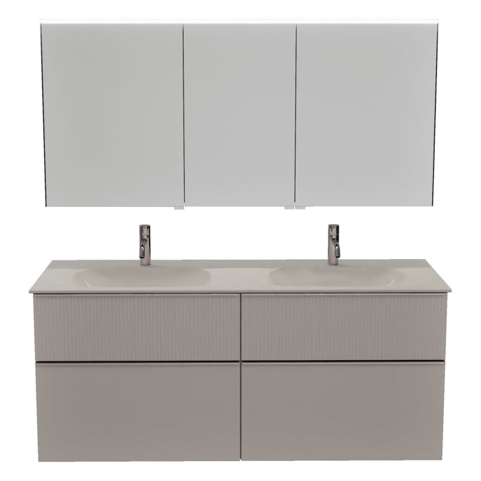 burgbad Fiumo 2.0 Badmöbelset 142 cm mit Waschtisch mit Unterschrank mit Griff G0146 und Spiegelschrank