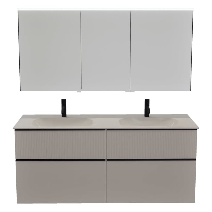 burgbad Fiumo 2.0 Badmöbelset 142 cm mit Waschtisch mit Unterschrank mit Griff G0200 und Spiegelschrank