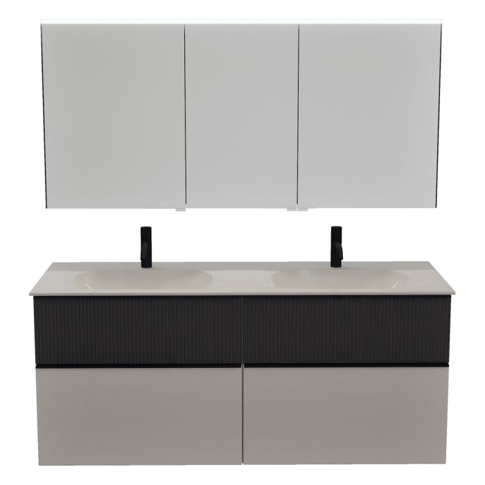 burgbad Fiumo 2.0 Badmöbelset 142 cm mit Waschtisch mit Unterschrank mit Griff G0200 und Spiegelschrank