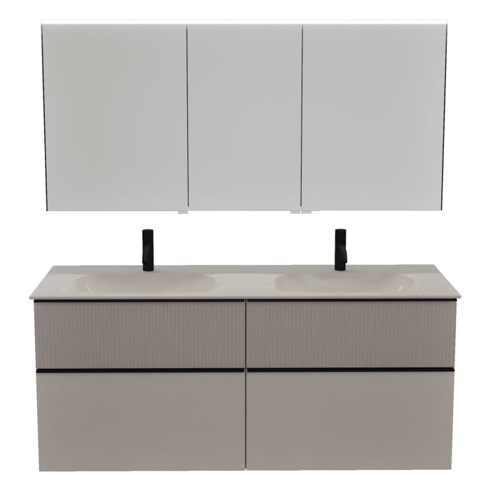 burgbad Fiumo 2.0 Badmöbelset 142 cm mit Waschtisch mit Unterschrank mit Griff G0200 und Spiegelschrank