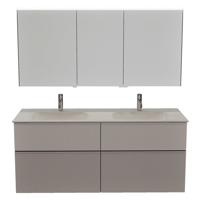 burgbad Fiumo 2.0 Badmöbelset 142 cm mit Waschtisch mit Unterschrank mit Griff G0146 und Spiegelschrank