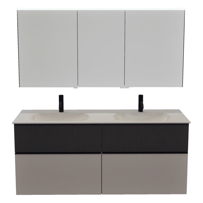 burgbad Fiumo 2.0 Badmöbelset 142 cm mit Waschtisch mit Unterschrank mit Griff G0200 und Spiegelschrank