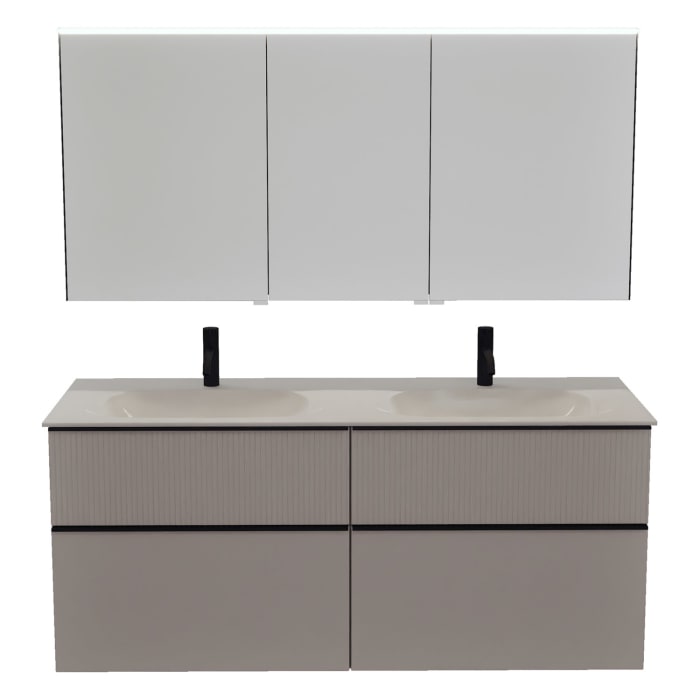 burgbad Fiumo 2.0 Badmöbelset 142 cm mit Waschtisch mit Unterschrank mit Griff G0200 und Spiegelschrank