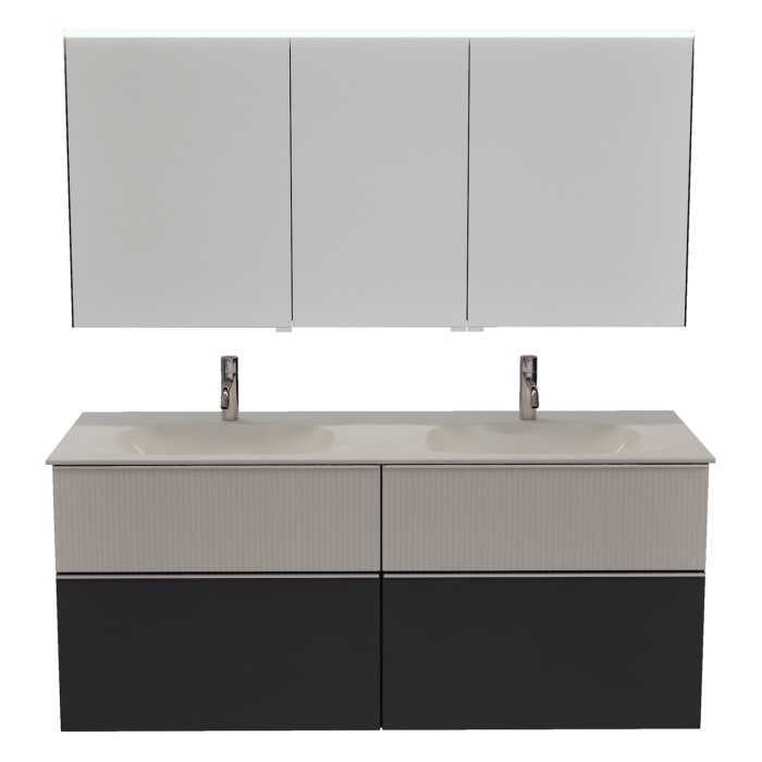 burgbad Fiumo 2.0 Badmöbelset 142 cm mit Waschtisch mit Unterschrank mit Griff G0146 und Spiegelschrank