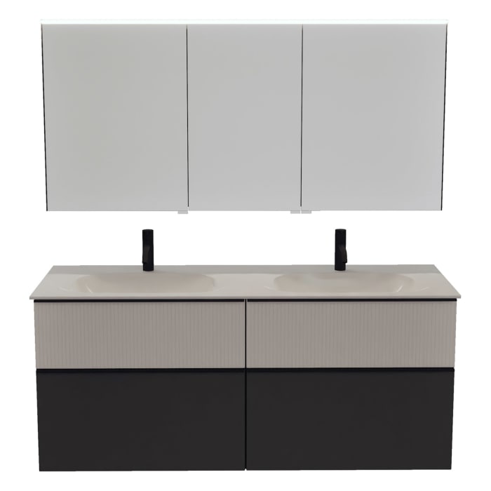 burgbad Fiumo 2.0 Badmöbelset 142 cm mit Waschtisch mit Unterschrank mit Griff G0200 und Spiegelschrank