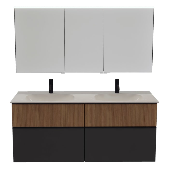 burgbad Fiumo 2.0 Badmöbelset 142 cm mit Waschtisch mit Unterschrank mit Griff G0200 und Spiegelschrank