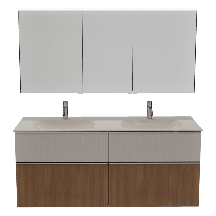 burgbad Fiumo 2.0 Badmöbelset 142 cm mit Waschtisch mit Unterschrank mit Griff G0146 und Spiegelschrank