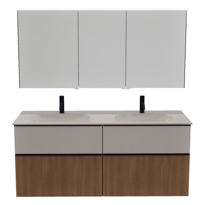 burgbad Fiumo 2.0 Badmöbelset 142 cm mit Waschtisch mit Unterschrank mit Griff G0200 und Spiegelschrank