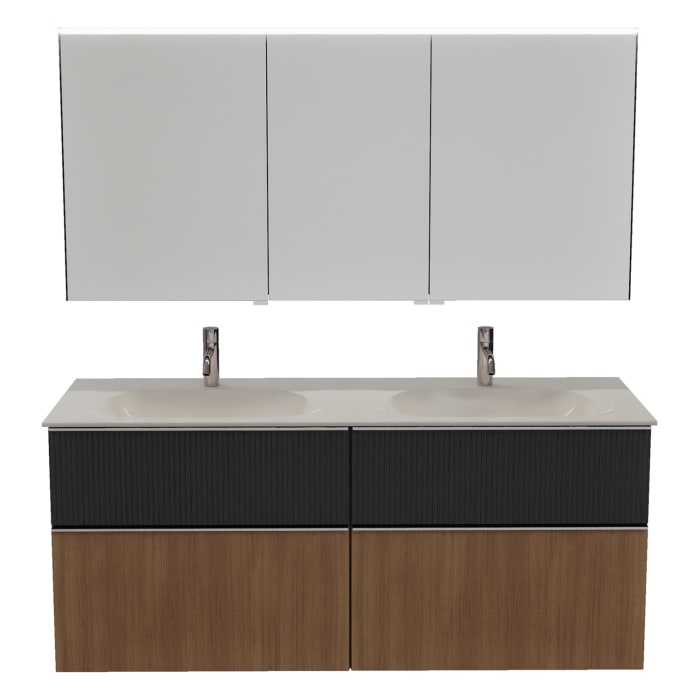 burgbad Fiumo 2.0 Badmöbelset 142 cm mit Waschtisch mit Unterschrank mit Griff G0146 und Spiegelschrank