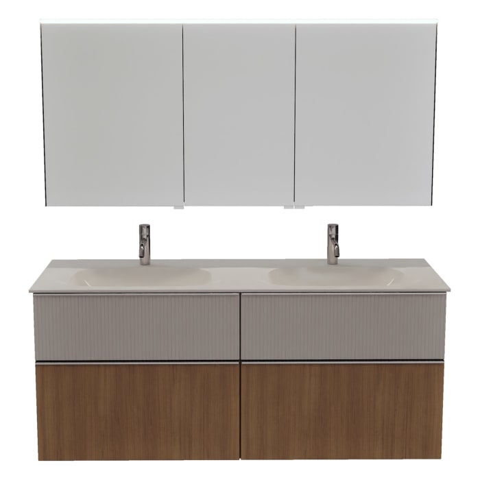 burgbad Fiumo 2.0 Badmöbelset 142 cm mit Waschtisch mit Unterschrank mit Griff G0146 und Spiegelschrank