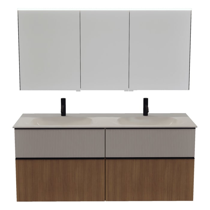 burgbad Fiumo 2.0 Badmöbelset 142 cm mit Waschtisch mit Unterschrank mit Griff G0200 und Spiegelschrank