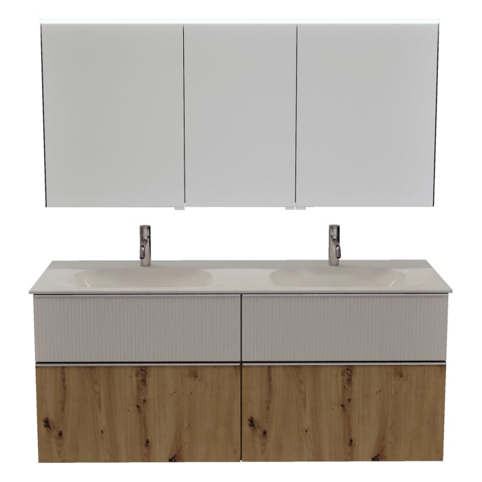 burgbad Fiumo 2.0 Badmöbelset 142 cm mit Waschtisch mit Unterschrank mit Griff G0146 und Spiegelschrank