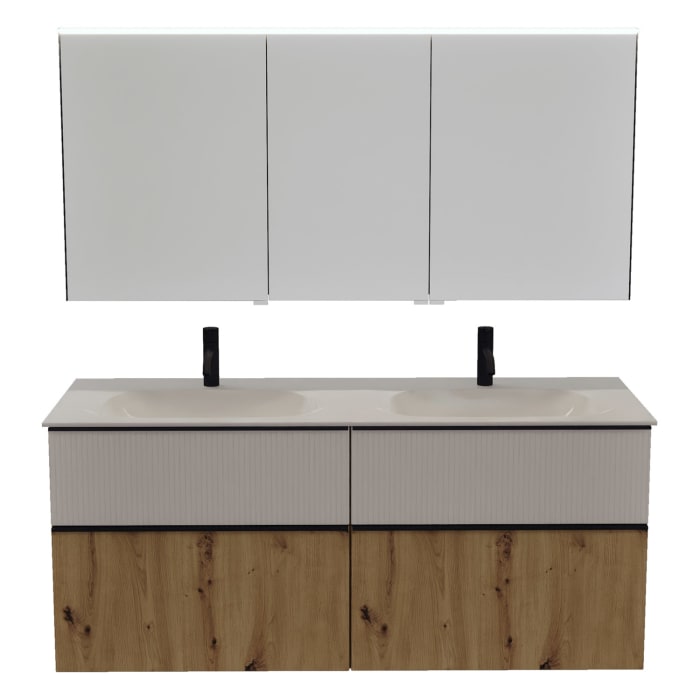 burgbad Fiumo 2.0 Badmöbelset 142 cm mit Waschtisch mit Unterschrank mit Griff G0200 und Spiegelschrank